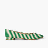 Madame Blanche Point Flats, Moiré Stripe Emerald